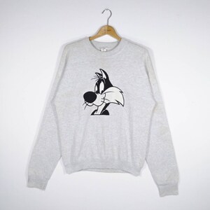Vintage LOONEY TUNES SYLVESTER Character Big Logo Embroidery Crewneck Sweatshirt