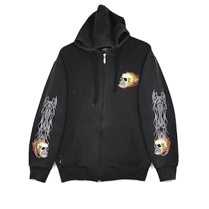 Rare!!! Vintage Road House Fiery Skull Head Hoodie Sweatshirt Embroidery Logo