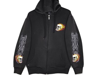 Rare!!! Vintage Road House Fiery Skull Head Hoodie Sweatshirt Embroidery Logo