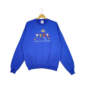 Vintage Jerzees Celebrate The Joy Of Reading Sweatshirt Embroidery Logo Cartoon