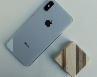 Wooden cell phone stand / holder / dock for iPhone and other smartphone made with solid maple wood, square shape, modern design