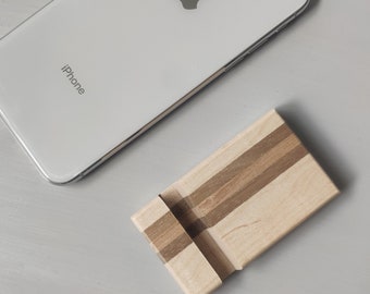 Wooden cell phone stand / holder / dock for iPhone and other smartphone made with solid maple wood and modern design