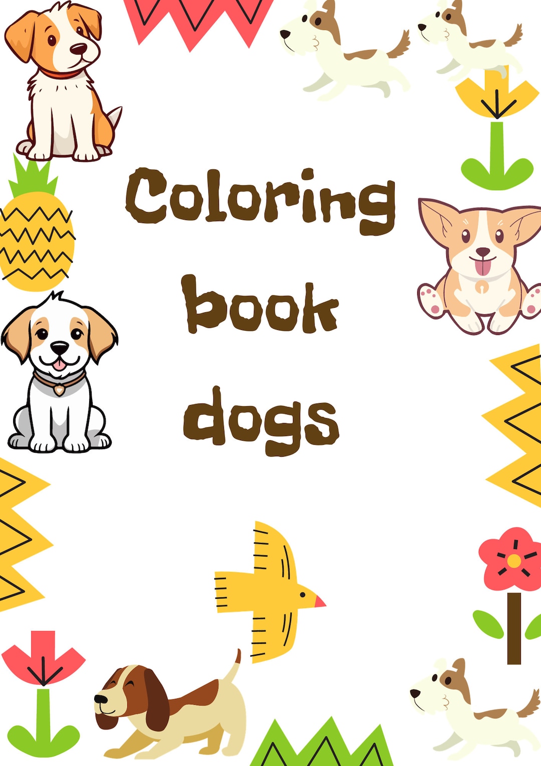 Digital Coloring Book, Coloring Book Dog, Age 8 Book, Child Book Dogs