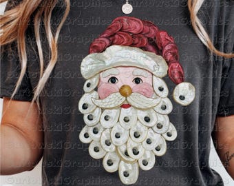 Faux Oyster Shell Preppy Christmas Santa PNG Sublimation Digital Faux Oyster Shell Christmas Retro Santa Holiday Shirt Png Faux Seashell