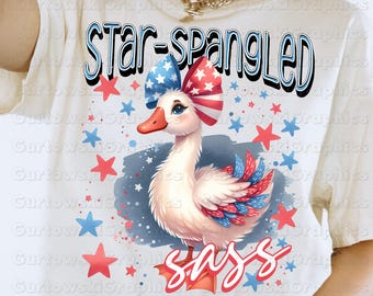 Star Spangled Sass, Coquette American Goose Png,Coquette Silly Goose 4th of July Sublimation,American Flag PNG,Kids Independence Day