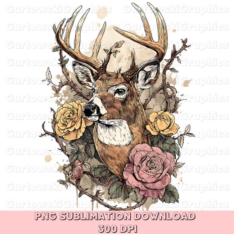 Deer Hunting Floral Png Buck Sublimation Rustic Fall Antler Png Country ...