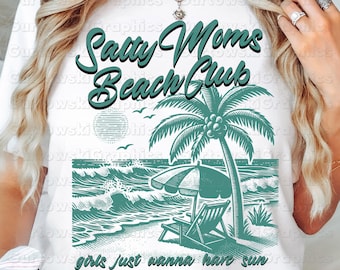 Salty Mom Beach Club Digitale PNG-download, Salty Moms Instant Download, Retro Beach Girl Shirt, Trendy Summer Vibes-sublimatiebestand