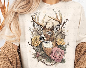 Deer Hunting Floral png Buck Sublimation Rustic Fall Antler png Country Outdoors Design Preppy Deer Hunting Png Girl Fall Camo Hunting