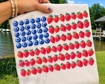 American Flag Strawberry PNG, 4th of July Fruit Shirt Design,Patriotic Berry Watercolor Sublimation,Independence Day png,America 250 Digital