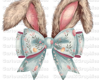 Easter Bunny Bow Ears png,Easter Design,Easter Bunny Ears Png,Coquette Easter Bunny Png,Easter Coquette,Bunny PNG, Coquette Brown Bunny Ears
