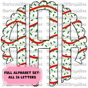 May include: A set of 26 alphabet letters in a black outline with a white background. The letters are filled with a pattern of red wavy lines and green confetti. The text "FULL ALPHABET SET - ALL 26 LETTERS" is at the bottom of the image.