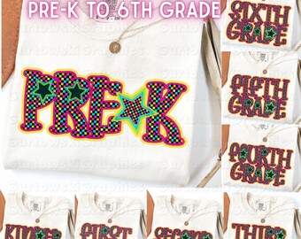 Neon Preppy Back To School Bundle Png T Shirt Bundle PNG First Day Of School Shirt Checkered Teacher Png Shirt Girl Shirt Sublimation Design