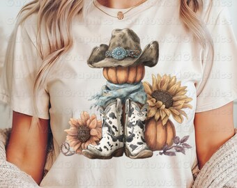 Cowboy Kürbis png, Western Herbst Kuh Print PNG, Sonnenblumen Kürbis png, Rustikaler Herbst png, Bauernhaus Herbst Shirt PNG, Land PNG