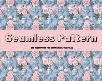 Blue Floral Toile Pattern,Blue Floral Chinoiserie Pattern,Seamless Instant download,Seamless Spring Pattern,Blue Grand Millennial Pattern