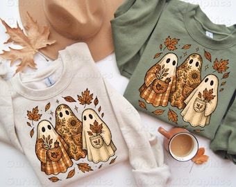Fall Ghost PNG, Cute Autumn Ghost png, Halloween Sublimation PNG, Plaid and Floral Ghost PNG, Spooky Season png, Autumn Ghost Shirt png