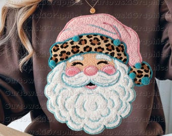Faux Yarn Preppy Christmas Santa PNG Sublimation Digital Design Faux Chenille Christmas Retro Santa Holiday Shirt Png Winter Shirt Download