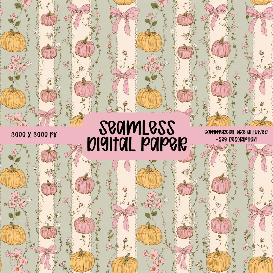 Soft Vintage Coquette Fall Pumpkins Seamless,pumpkin Seamless Pattern ...
