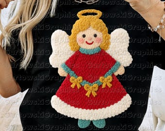 Faux Yarn Christmas Angel PNG Sublimation Digital Design Faux Chenille Christmas Angel Crochet Shirt Png Winter Shirt png Faux Stitched