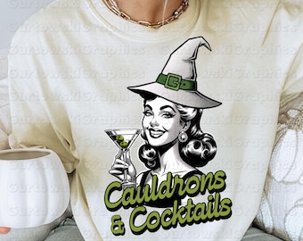 Cauldrons & Cocktails PNG, Gothic Halloween design,Witch Sublimation PNG, Spooky Halloween png, Funny Witch PNG, Witchy Autumn png