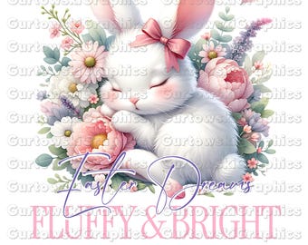 Cute Floral Sleeping  Easter Bunny png,Floral Easter Bunny,Girly Easter Bunny Png,Easter Coquette Floral png,Easter Dreams png