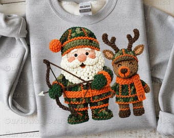 Faux Yarn Santa Deer Hunting Camo PNG Sublimation Digital Faux Crochet Christmas Hunting Santa Faux Stitched Camo Deer Hunting