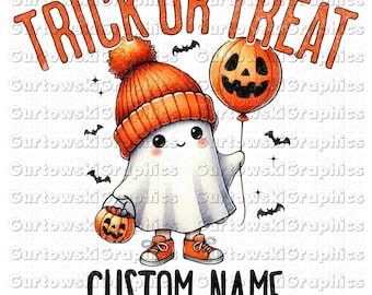 Custom name cute ghost png,Kids fall design, trick or treat custom name png,kids trick or treat png, spooky ghost name png,kid halloween png