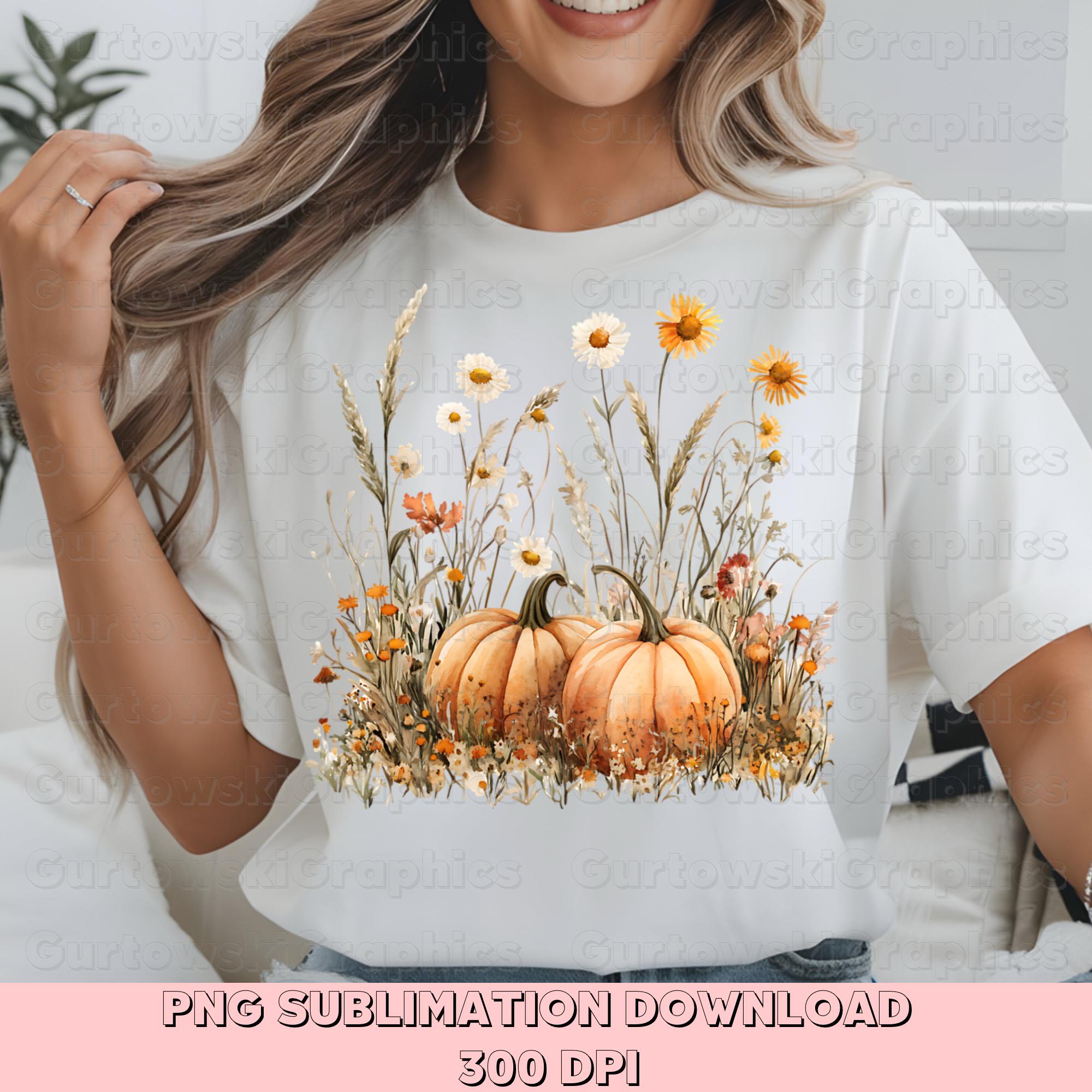 Pumpkin Wildflower PNG Sublimation Design Rustic Fall Floral Farmhouse ...