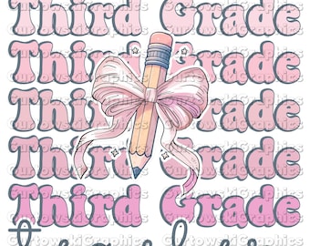 Third Grade Teacher, Girly Back to School Grades, Coquette png, First Day Of School, School Png, Teacher Coquette Bow PNG