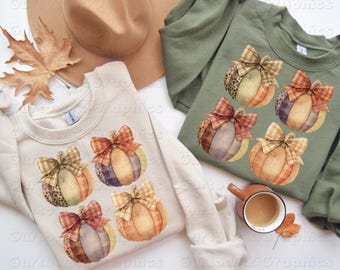 Aquarell Kürbisse Png, Girly Herbst Kürbis Design, Herbst Kürbis Coquette Bow Png, Aquarell Kürbis Herbst, Pinselstrich Patchwork Kürbisse