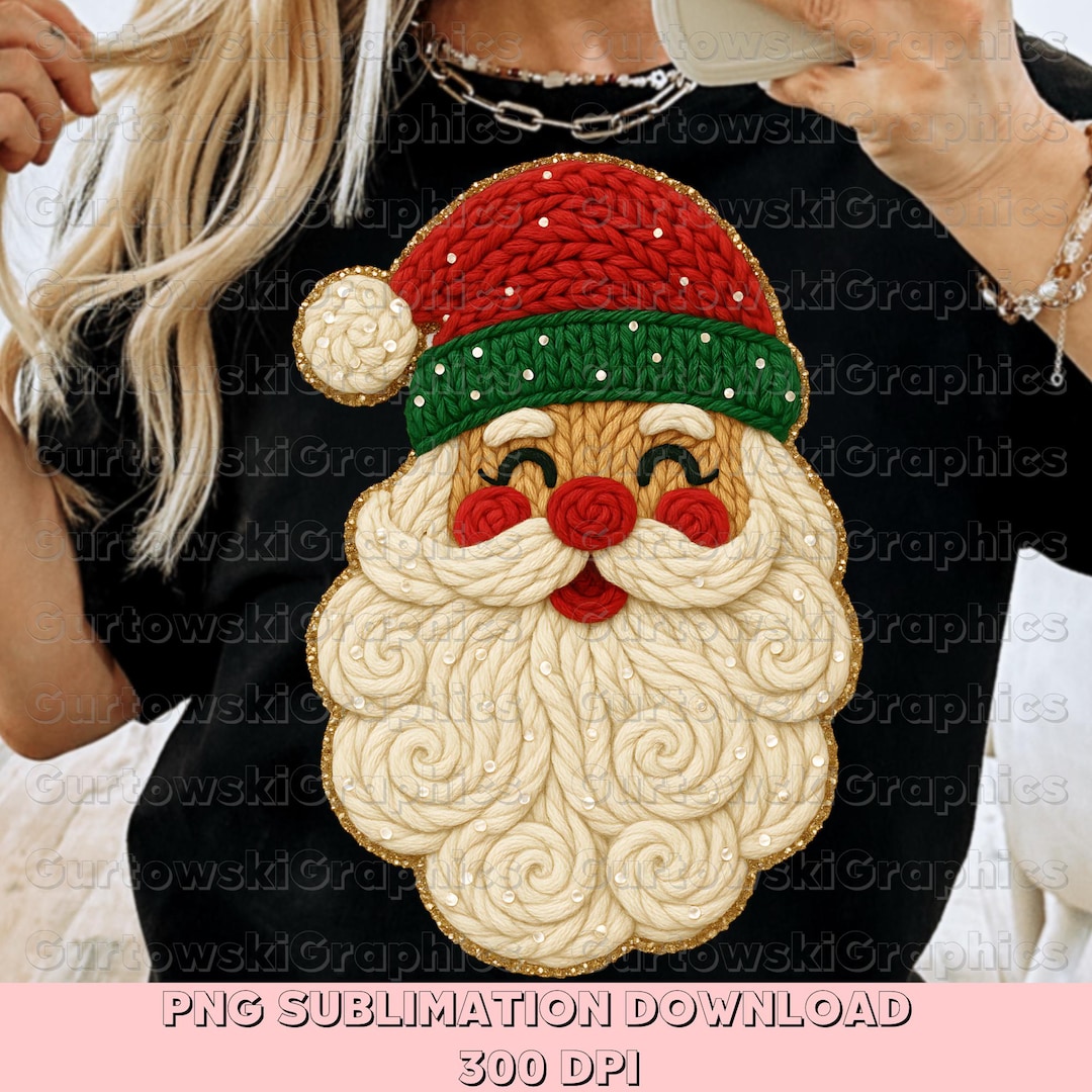Faux Yarn Jolly Santa Christmas PNG Sublimation Digital Design