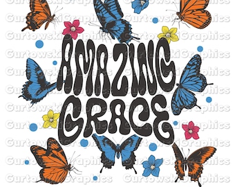 Amazing Grace PNG, Religious Christian Sublimation, Butterfly Clipart, Bible Verse png, Jesus png, Faith Jesus png, Christian girly png