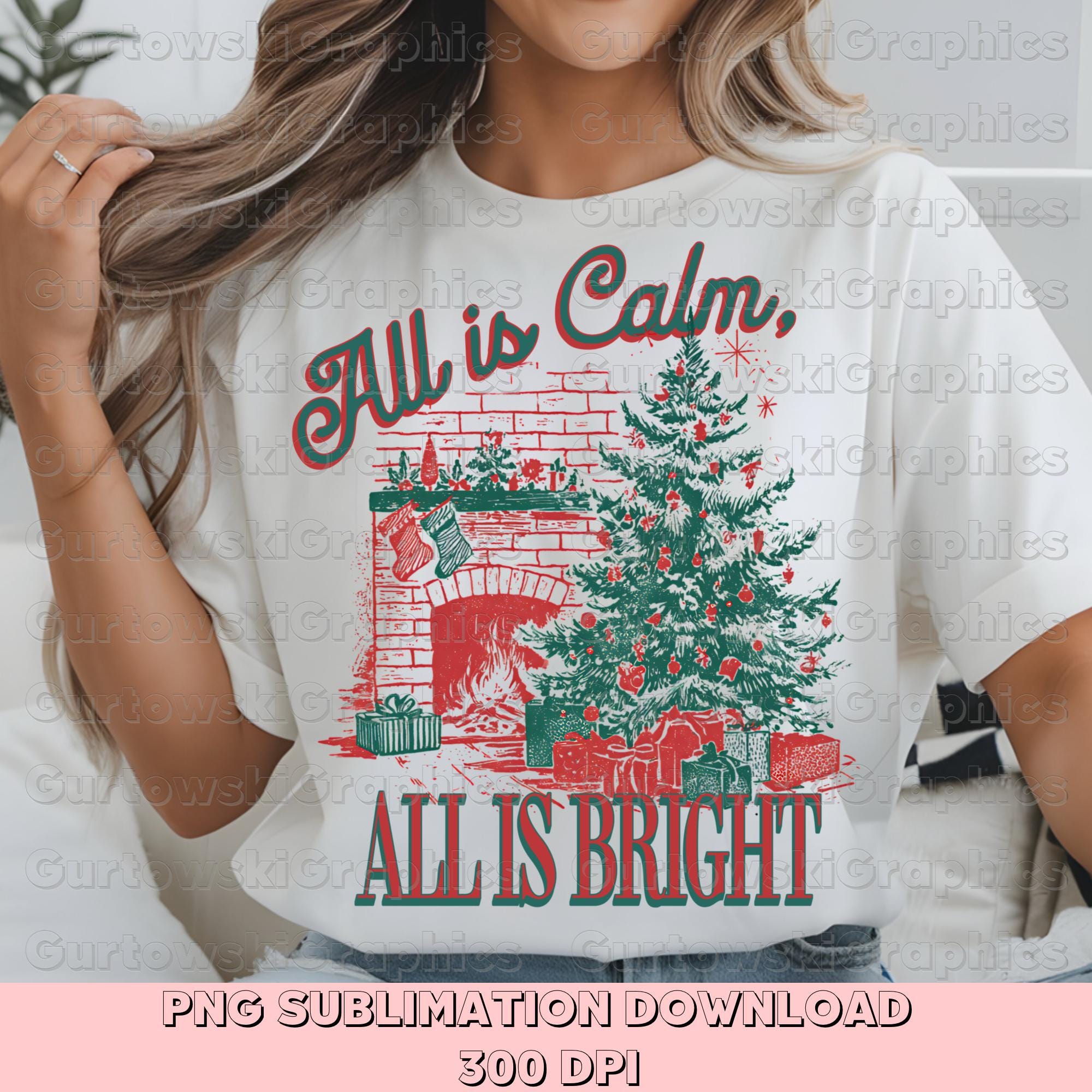 All is Calm All is Bright PNG Red Green Monochrome Christmas Clipart ...