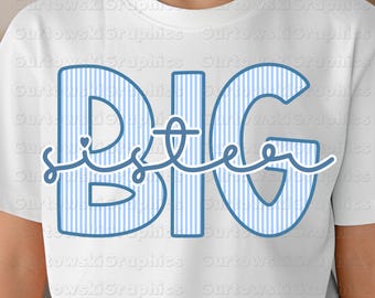 Big Sister Seersucker Blue Digital Download PNG file, Big Sister png, PNG files for Sublimation, seersucker name png, New baby png