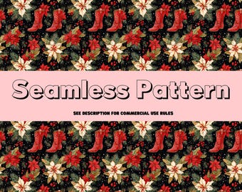 Western Christmas Seamless Repeat Pattern, Retro Backgrounds, Howdy Christmas seamless, Cowboy Boots Christmas Seamless