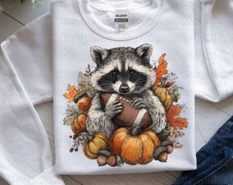 Herbst-Fußball-Waschbär PNG Herbst-Kürbisse png Wildes Waldtier PNG Gruselige Jahreszeit PNG Bauernhaus Herbst-Shirt Erntedank