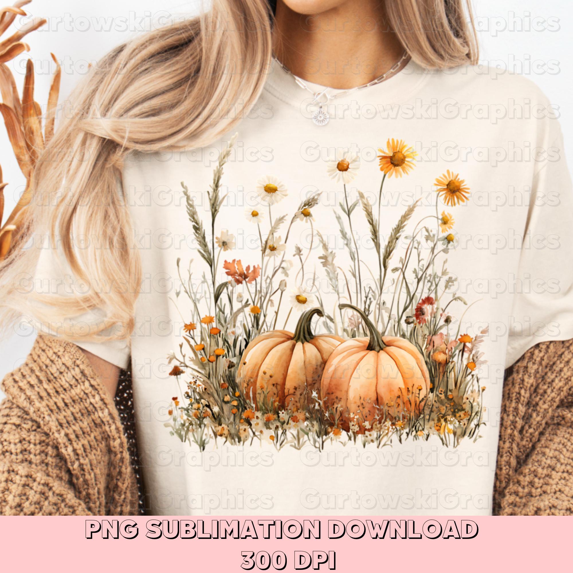 Pumpkin Wildflower PNG Sublimation Design Rustic Fall Floral Farmhouse ...