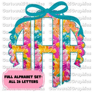 Bright Floral Coquette Monogram,Monogram Scallop,Full Alphabet Monogram,Summer Alphabet,Doodle Monogram Digital Download,Fancy Monogram