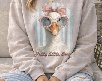 Pretty Little Goose Design, Coquette Goose Png, Cute Bow Goose Graphic, Girly Aesthetic Animal Design, Trendy Boutique Shirt Design Png