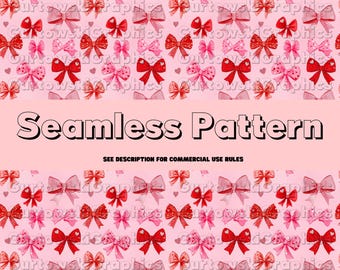 Coquette valentine bows seamless pattern, Valentine's seamless pattern,Valentine digital paper,pink & red bows png,romantic seamless