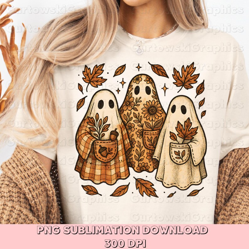 Fall Ghost PNG, Cute Autumn Ghost Png, Halloween Sublimation PNG, Plaid ...