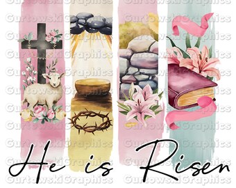 Kristen påsk PNG, korssublimeringsdesign, akvarell clipart estetik, han är uppstånden png, Jesus clipart, bibelvers, påskpenseldrag
