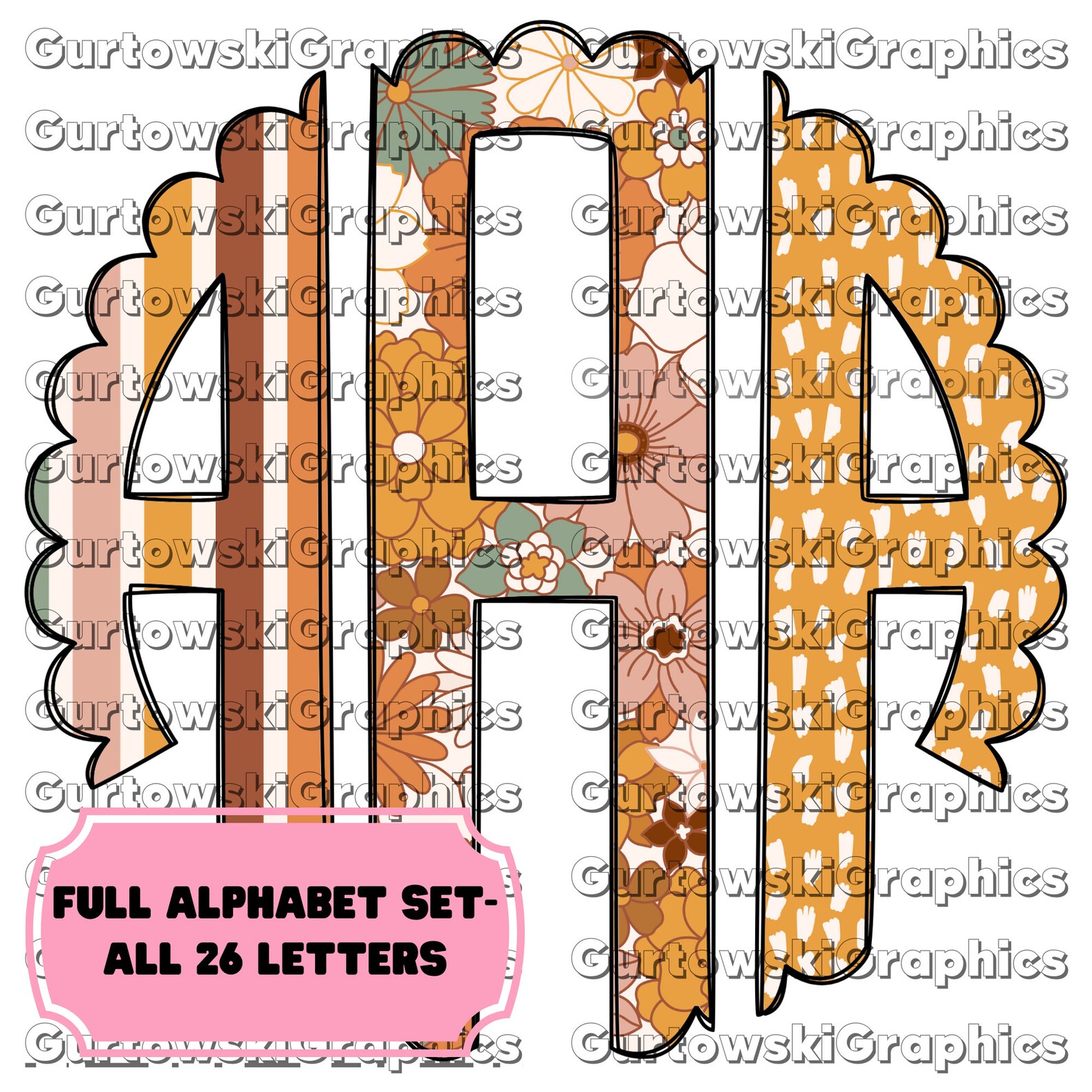 Fall Floral Monogram,preppy Halloween Monogram Digital Download ...