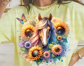Floral Horse PNG, Sunflower Horse Digital Download, Watercolor Horse Clipart, Western Cowgirl Sublimation Design,Floral Horse Design