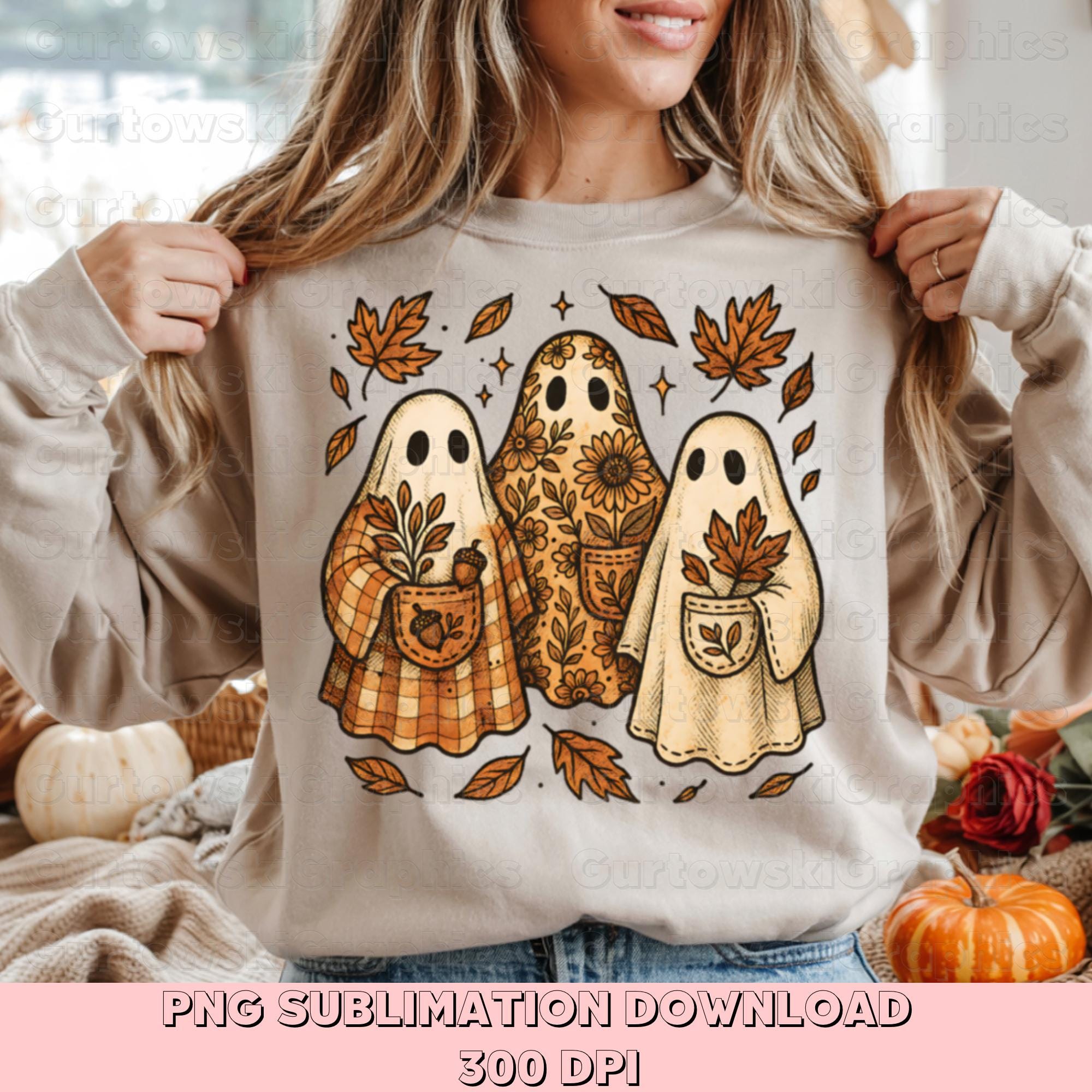 Fall Ghost PNG, Cute Autumn Ghost Png, Halloween Sublimation PNG, Plaid ...