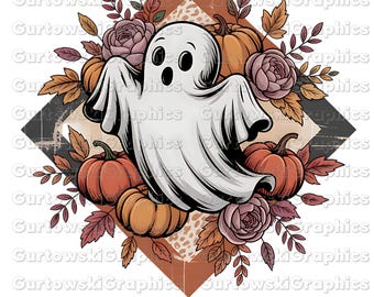 Ghost Pumpkin Floral PNG Cute Halloween Sublimation Design Fall Boho Ghost Digital Download Spooky Autumn Shirt Design