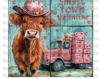 Retro Small Town Cow Valentines png, Western Valentines designs,Valentine's Day Sublimation Designs,Valentines Cow png, Howdy Valentines PNG