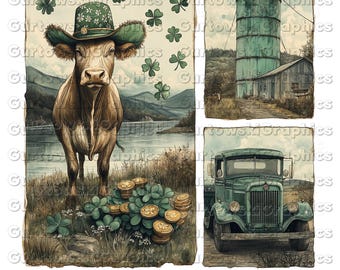 Retro Small Town St Patrick png, Western St Patrick designs, St Patrick Sublimation png, Highland Cow Shamrock png, Howdy St Patrick Png