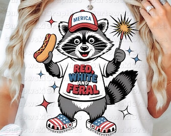 Rood wit en wilde png, grappig USA shirt png, grappig wasbeer shirtontwerp, 4 juli digitale download, wilde png, hotdog wasbeer png, Merica png