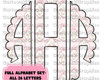 Easter Coquette Bunny Monogram,Easter Scallop Monogram,Full Alphabet Monogram,Easter Alphabet,Doodle Monogram Digital Download