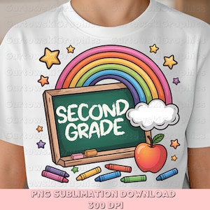 Second Grade Rainbow Back to School Grades, Kid Designs for school,First Day Of School School Png Chalkboard School grade png Apple Teacher